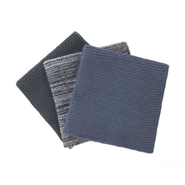 Set di 3 strofinacci blu in cotone lavorato a maglia, 25 x 25 cm - Blomus