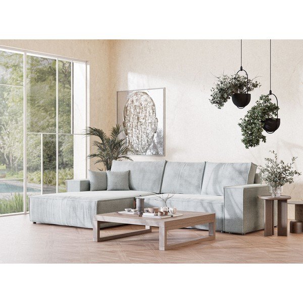 Divano angolare grigio chiaro allungabile/con contenitore (con penisola a sinistra/con chaise lounge) con rivestimento in ciniglia Maze – Maison de Rêve-image-1
