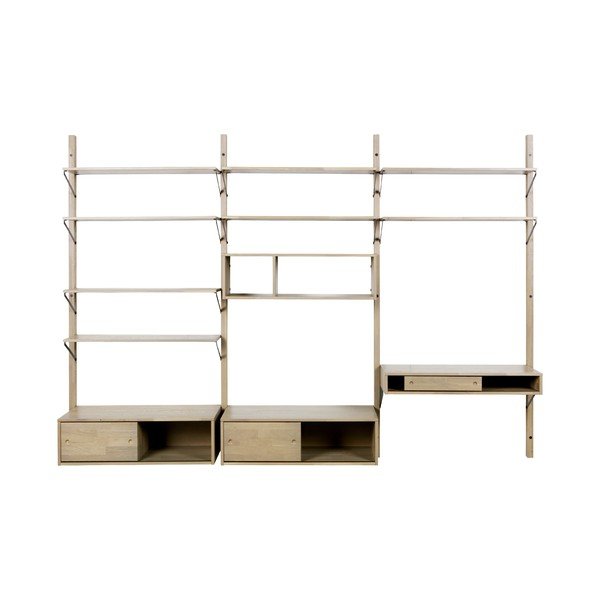 Policový díl z dubového dřeva s posuvnými dvířky k nástěnné sestavě WOOOD Gyan-image-2