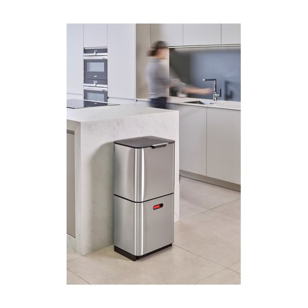 Bidone in acciaio per rifiuti differenziati in argento 60 l Totem Max - Joseph Joseph-image-3