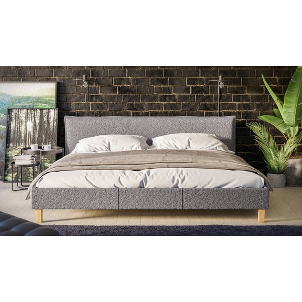 Letto matrimoniale imbottito grigio con griglia 200x200 cm Tina - Ropez-image-1