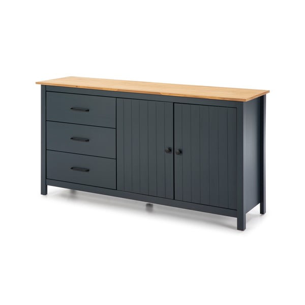 Cassettiera bassa blu scuro in legno di pino 150x80 cm Miranda - Marckeric-image-4