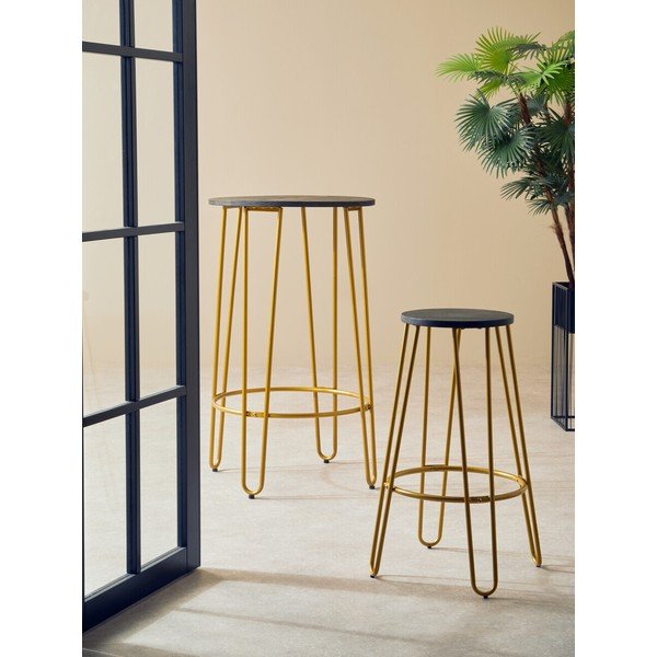 Sedia da bar dorata/di colore naturale in olmo massiccio (altezza della seduta 75 cm) District – Premier Housewares-image-1