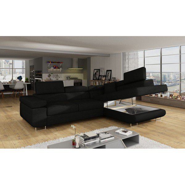 Divano angolare nero allungabile/con contenitore (con penisola a destra/a L) Anton – ELTAP-image-4