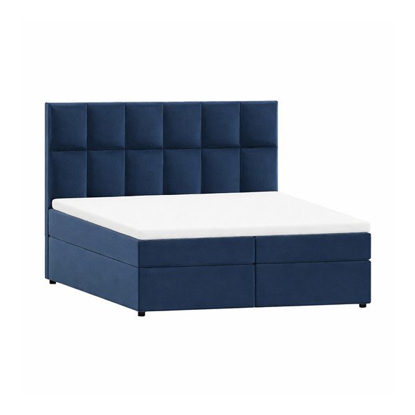 Letto matrimoniale imbottito blu scuro con spazio contenitivo 140x200 cm Flip - Ropez