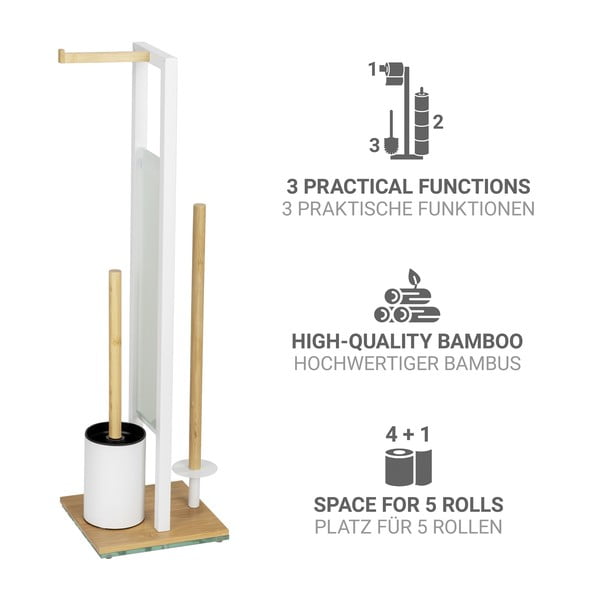 Porta carta igienica bianco/di colore naturale in acciaio con supporto con spazzola Rivalta – Wenko-image-2