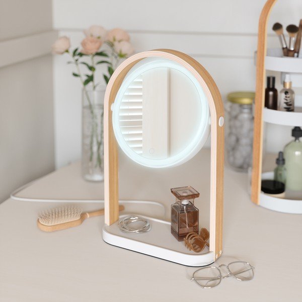 Specchio per make-up con telaio in legno massiccio (con ingrandimento 10x) 12x38 cm Bellwood – Umbra-image-1