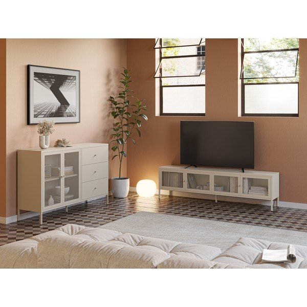 Mobile TV color crema in metallo 160x50x35 cm Fayna – Marckeric-image-1