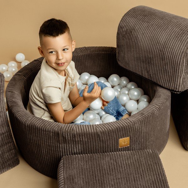 Piscina di palline rosa in velluto a coste ø 90x30 cm Montessori – Meowbaby-image-2