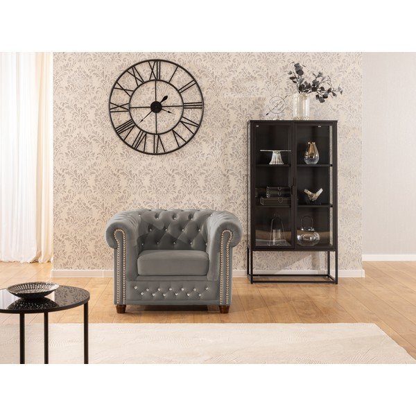 Poltrona chesterfield grigia con rivestimento in velluto York Blik – Ropez-image-4