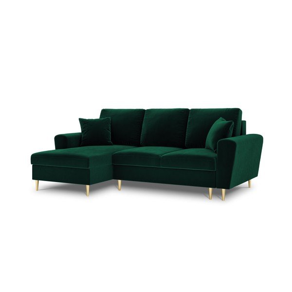 Divano angolare verde allungabile e con contenitore (con penisola a sinistra/con chaise lounge) con rivestimento in velluto Kyoto – Cosmopolitan Design-image-4