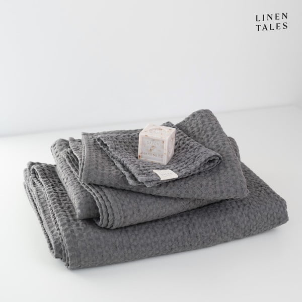 Asciugamano grigio scuro 50x70 cm Dark Grey - Linen Tales