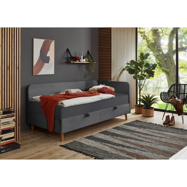 Letto singolo imbottito grigio scuro con contenitore con materasso incluso 90x200 cm Cabana – Meise Möbel-image-1