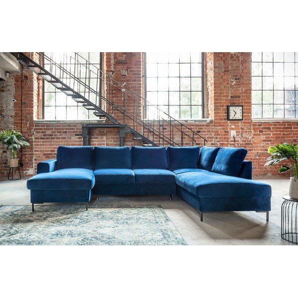 Divano letto a U in velluto blu navy, angolo destro Lofty Lilly - Miuform-image-4