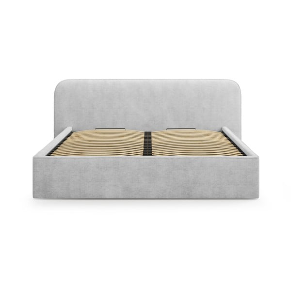 Letto matrimoniale imbottito grigio chiaro con contenitore e rete inclusi 160x200 cm Elizabeth – Micadoni -image-4