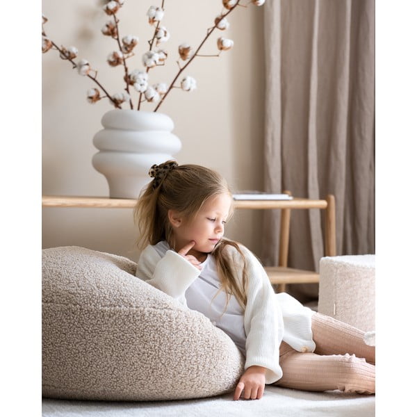 Pouf a sacco per bambini marrone chiaro con rivestimento in bouclé Round – Wigiwama-image-4