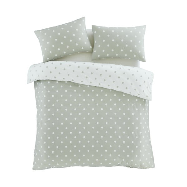 Set copripiumino e federa bianco e verde in flanella per letto singolo 135x200 cm Polka Dot – Catherine Lansfield