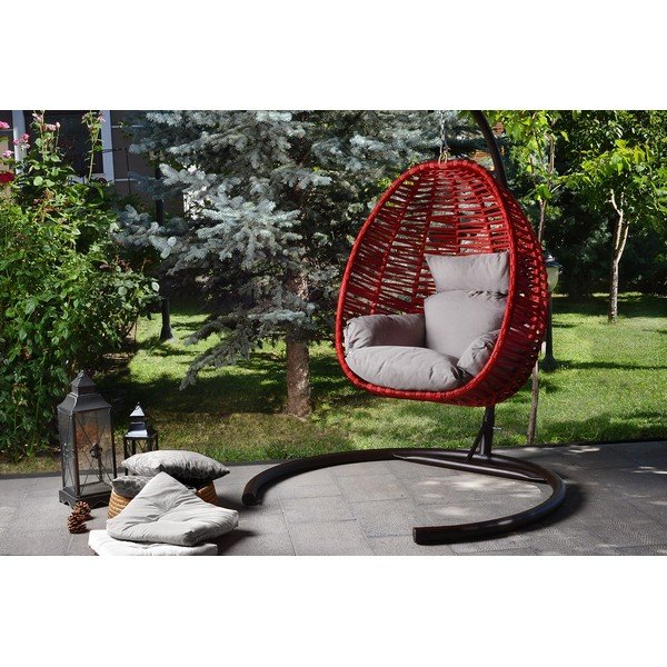 Sedia da giardino sospesa rosso-grigio Findik - Floriane Garden-image-4