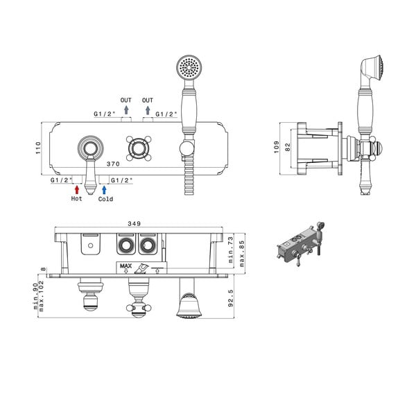 Rubinetto per doccia color bronzo da incasso (con tre uscite) Vienna – Sapho-image-1