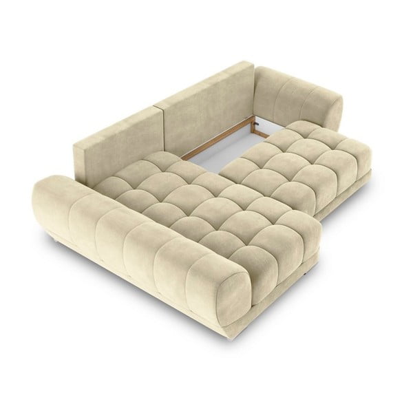Divano letto angolare beige con rivestimento in velluto, angolo sinistro Nuage - Windsor & Co Sofas-image-4