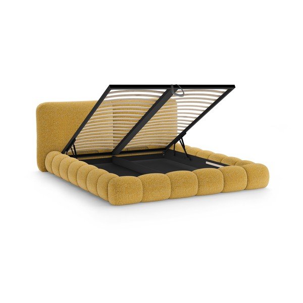 Letto matrimoniale imbottito color senape con contenitore con rete inclusa 200x200 cm Solange – Micadoni -image-2