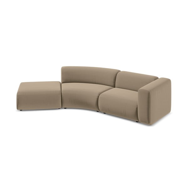 Chaise longue beige (con penisola a sinistra) con rivestimento in velluto Ekahi – Makamii-image-3