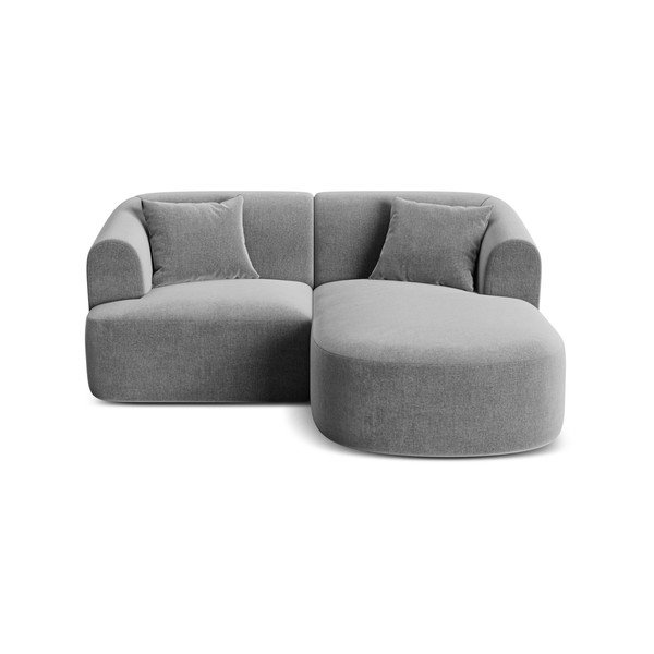 Divano angolare grigio chiaro (con penisola a destra/con chaise lounge) con rivestimento in velluto Campi – Cosmopolitan Design