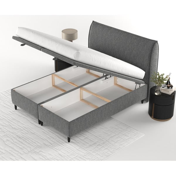 Letto matrimoniale imbottito grigio con contenitore 200x200 cm Pearl - Maison de Rêve-image-3