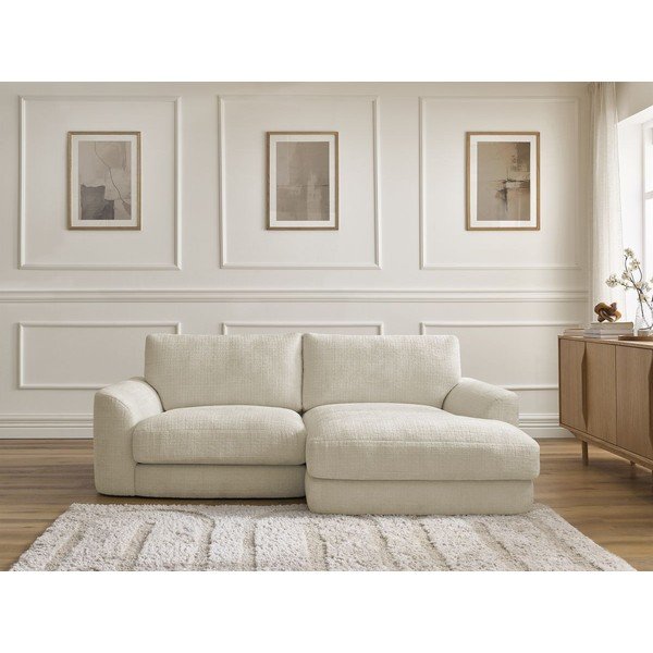 Divano angolare beige (con penisola a destra/con chaise lounge) con rivestimento in ciniglia Leonore – Bobochic Paris-image-1