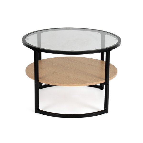 Tavolino da salotto rotondo nero/di colore naturale con effetto rovere ø 68 cm Zanu – Bonami Essentials-image-3