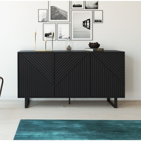 Cassettiera nera 151x80x35 cm Peta - Marckeric-image-1
