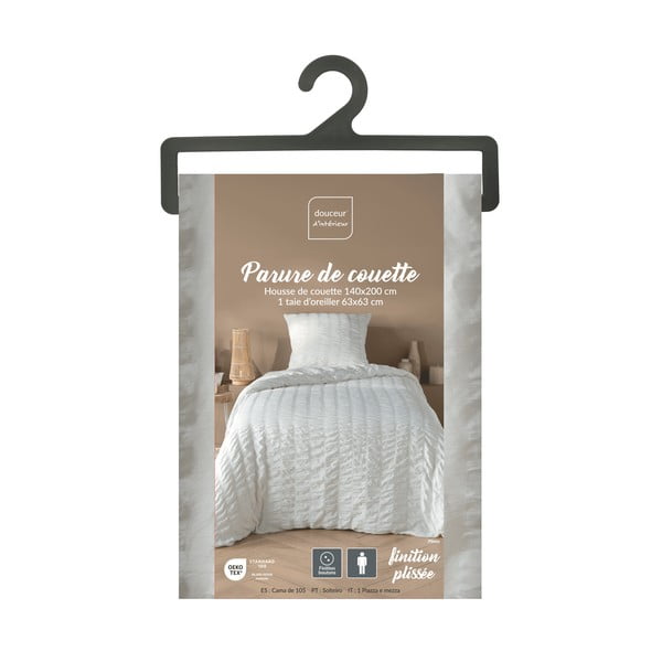 Set copripiumino e federa bianco in crêpe per letto singolo 140x200 cm Plissia – douceur d'intérieur-image-4