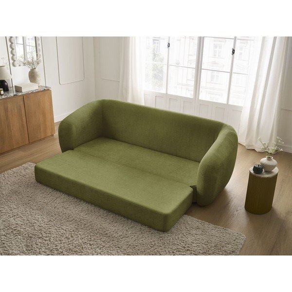 Divano verde allungabile con rivestimento in ciniglia 228 cm Neyo – Bobochic Paris-image-1