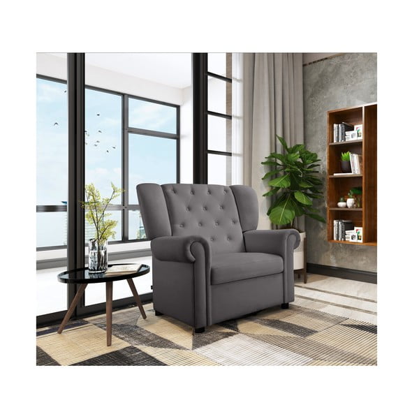 Sedia a dondolo chesterfield in velluto grigio Lillyse - Støraa-image-3