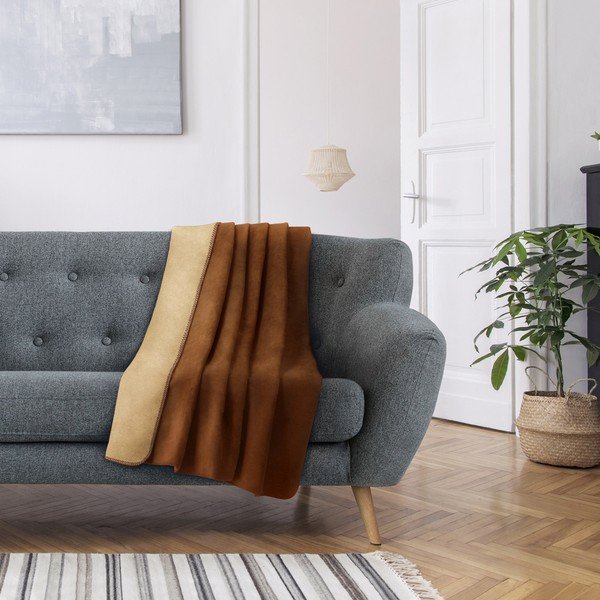Coperta marrone e beige in misto cotone , 150 x 200 cm Virkkuu - AmeliaHome-image-1