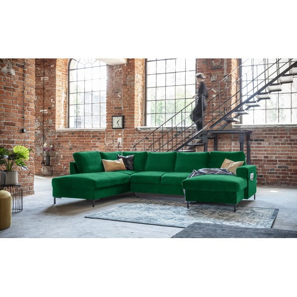 Divano letto a U in velluto verde, angolo sinistro Lofty Lilly - Miuform-image-3
