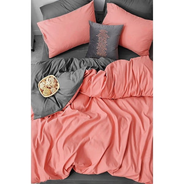 Lenzuolo matrimoniale in cotone / lenzuolo allungato in salmone/grigio 200x220 cm - Mila Home-image-3