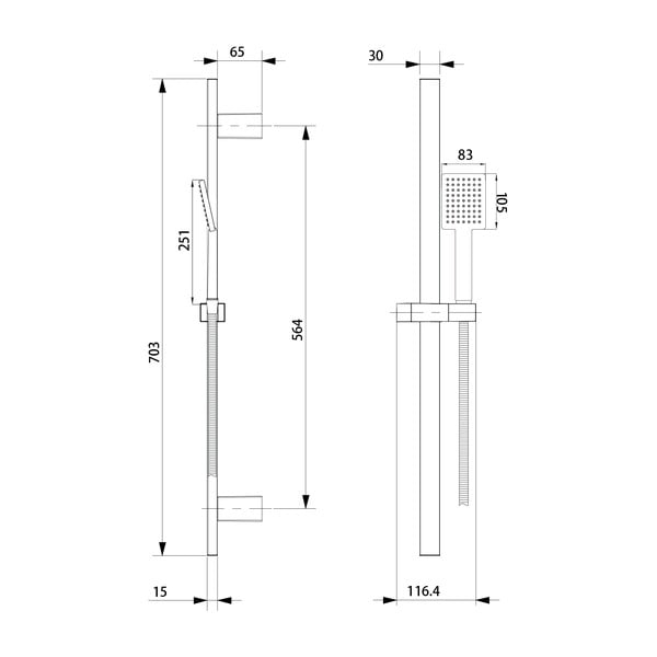 Set per doccia in acciaio inox in nero opaco con doccetta e supporto scorrevole 70 cm – Sapho-image-3