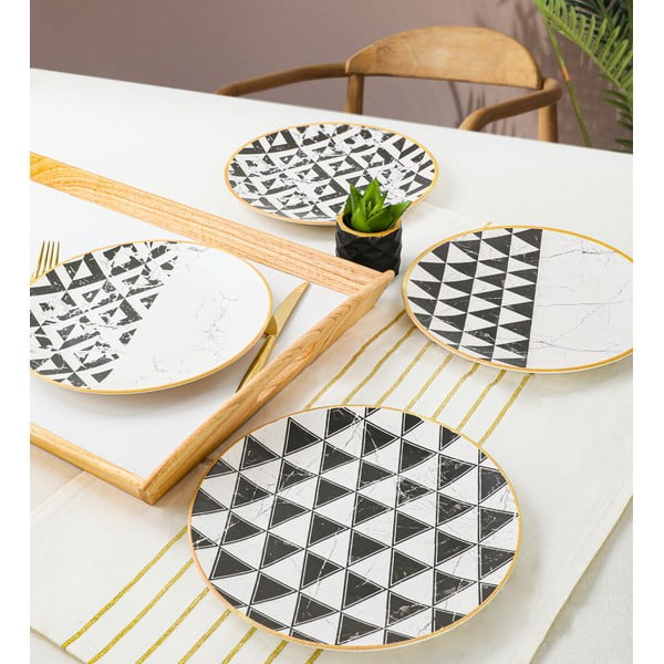 Set di 4 piatti in ceramica bianca e nera ø 25 cm - Hermia