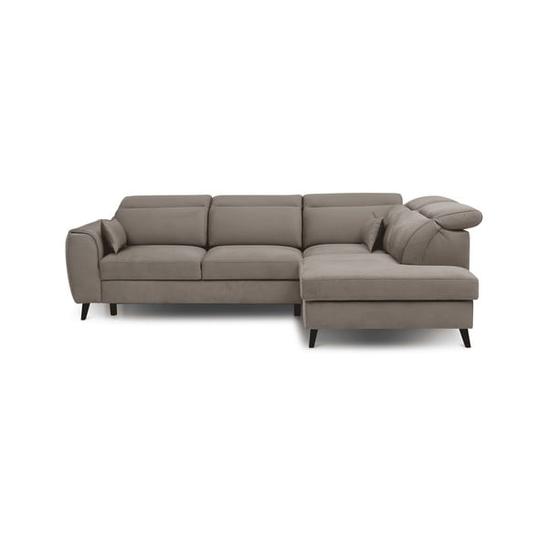 Divano angolare beige allungabile/con contenitore (con penisola a destra/a L) e rivestimento in velluto Noble – ELTAP