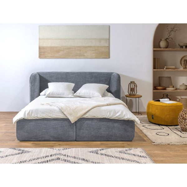 Letto matrimoniale imbottito grigio chiaro con vano contenitore con griglia 160x200 cm Louise - Bobochic Paris-image-3