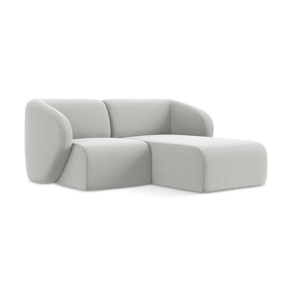 Divano angolare grigio chiaro (con penisola a destra/con chaise lounge) con rivestimento in velluto Lani – Makamii-image-1