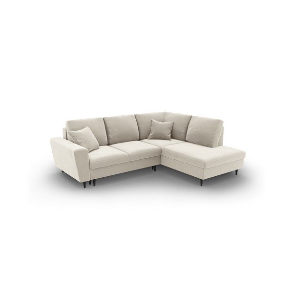 Divano angolare beige allungabile e con contenitore (con penisola a destra/a L) con rivestimento in velluto Kyoto – Cosmopolitan Design-image-1