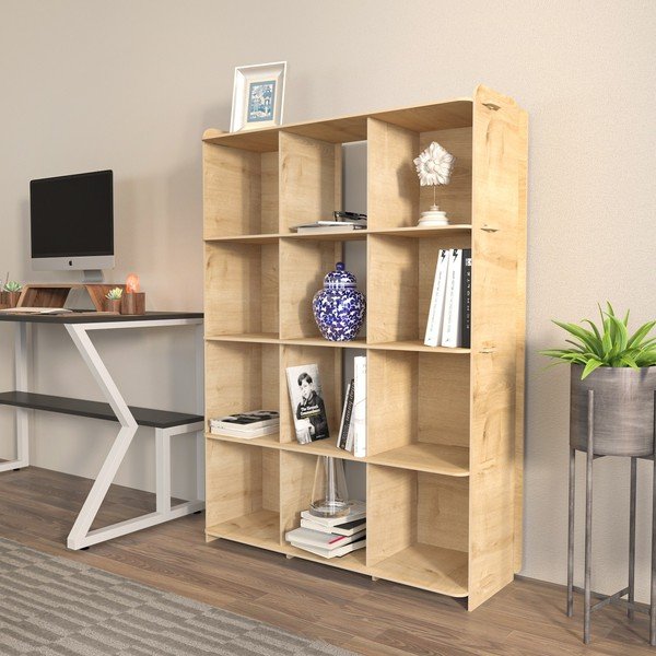 Libreria in rovere decorato in colore naturale 92,5x132 cm Zimba - Kalune Design-image-3