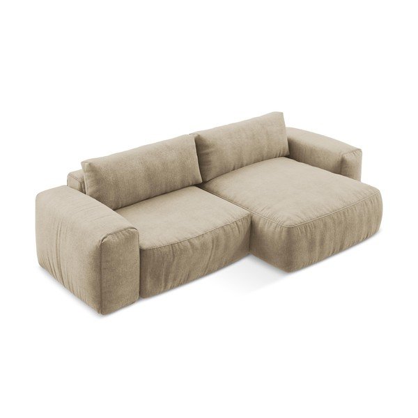 Divano angolare marrone chiaro allungabile (con penisola a destra/con chaise lounge) con rivestimento in ciniglia Kuki – Makamii-image-3