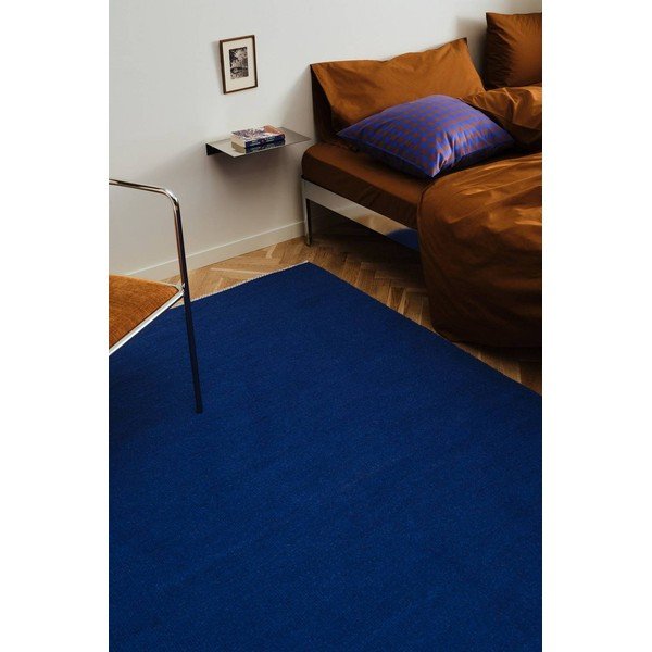 Passatoia blu in misto lana tessuta a mano 70x200 cm Row – Jotex-image-1