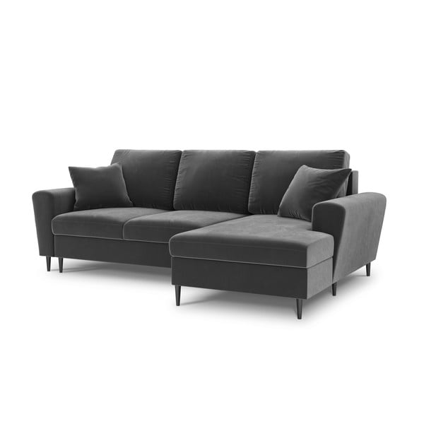 Divano angolare grigio chiaro allungabile e con contenitore (con penisola a destra/con chaise lounge) con rivestimento in velluto Kyoto – Cosmopolitan Design-image-1