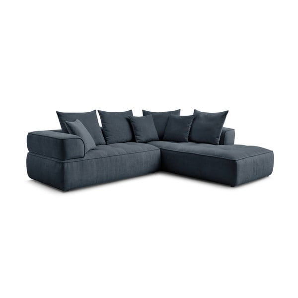 Divano angolare blu scuro (penisola a destra/a L) con rivestimento in ciniglia Whesley – Bobochic Paris-image-3