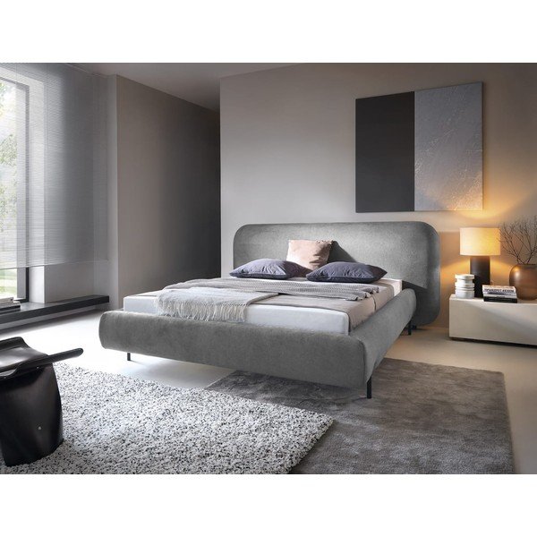 Letto matrimoniale imbottito grigio con contenitore e rete inclusi 160x200 cm Pointt – ELTAP-image-1