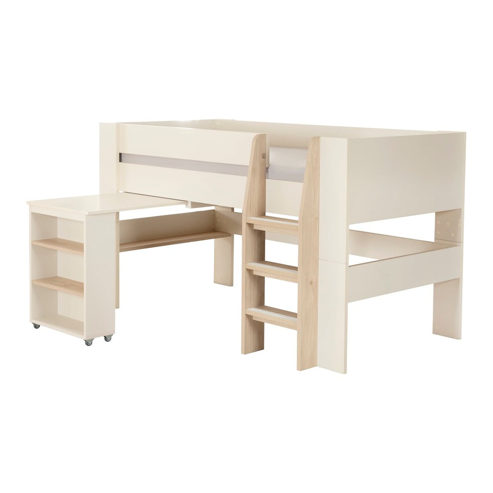Letto da bambini rialzato beige con contenitore e scrivania rete non inclusa 90x200 cm Studio – Roba | Letti per bambini